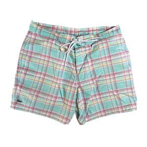 Lacoste Men Swim Bottoms Plaid Teal/Pink Size M